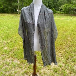 CEJON SCARF GRAY MICRO PLEATS BEADED LONG RECTANGLE ACCESSORY